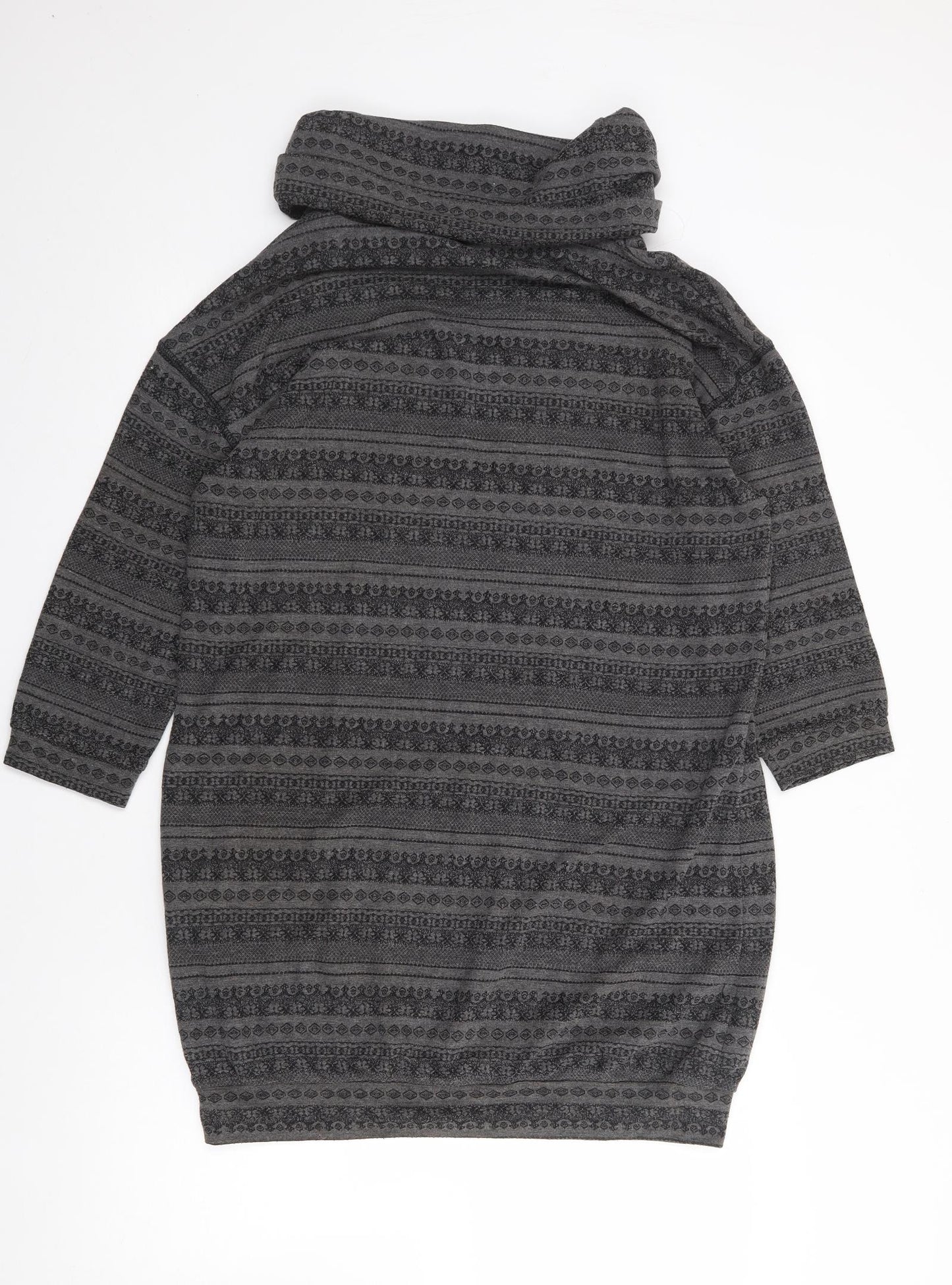 River Island Womens Grey Geometric Polyester Jumper Dress  Size 14  Roll Neck Pullover