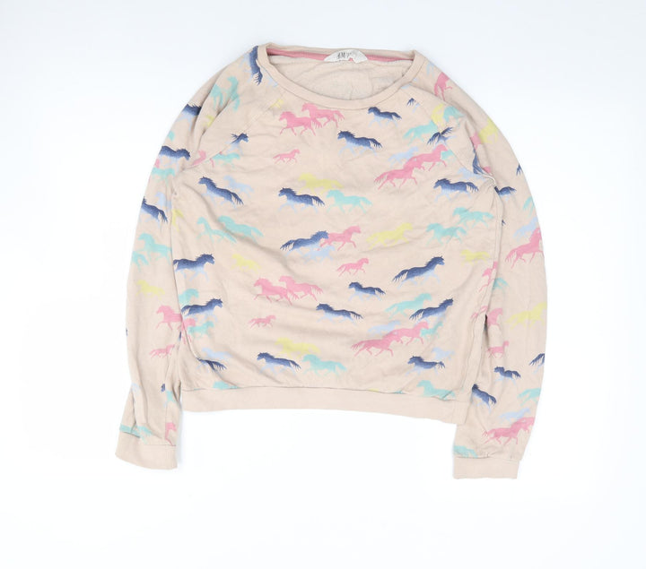 H&M Girls Multicoloured Geometric 100% Cotton Pullover Sweatshirt Size 15 Years  Pullover - Unicorn