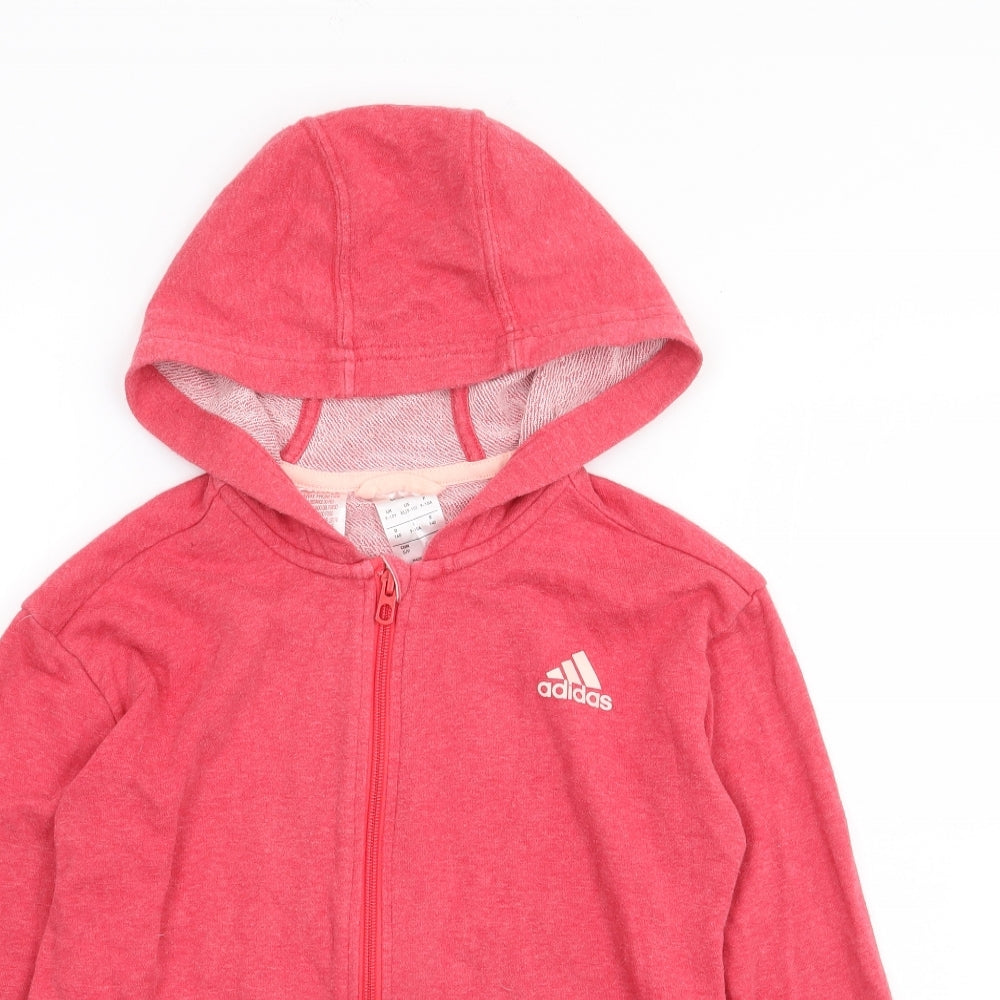 adidas Girls Red  Cotton Cardigan Hoodie Size 9-10 Years  Zip