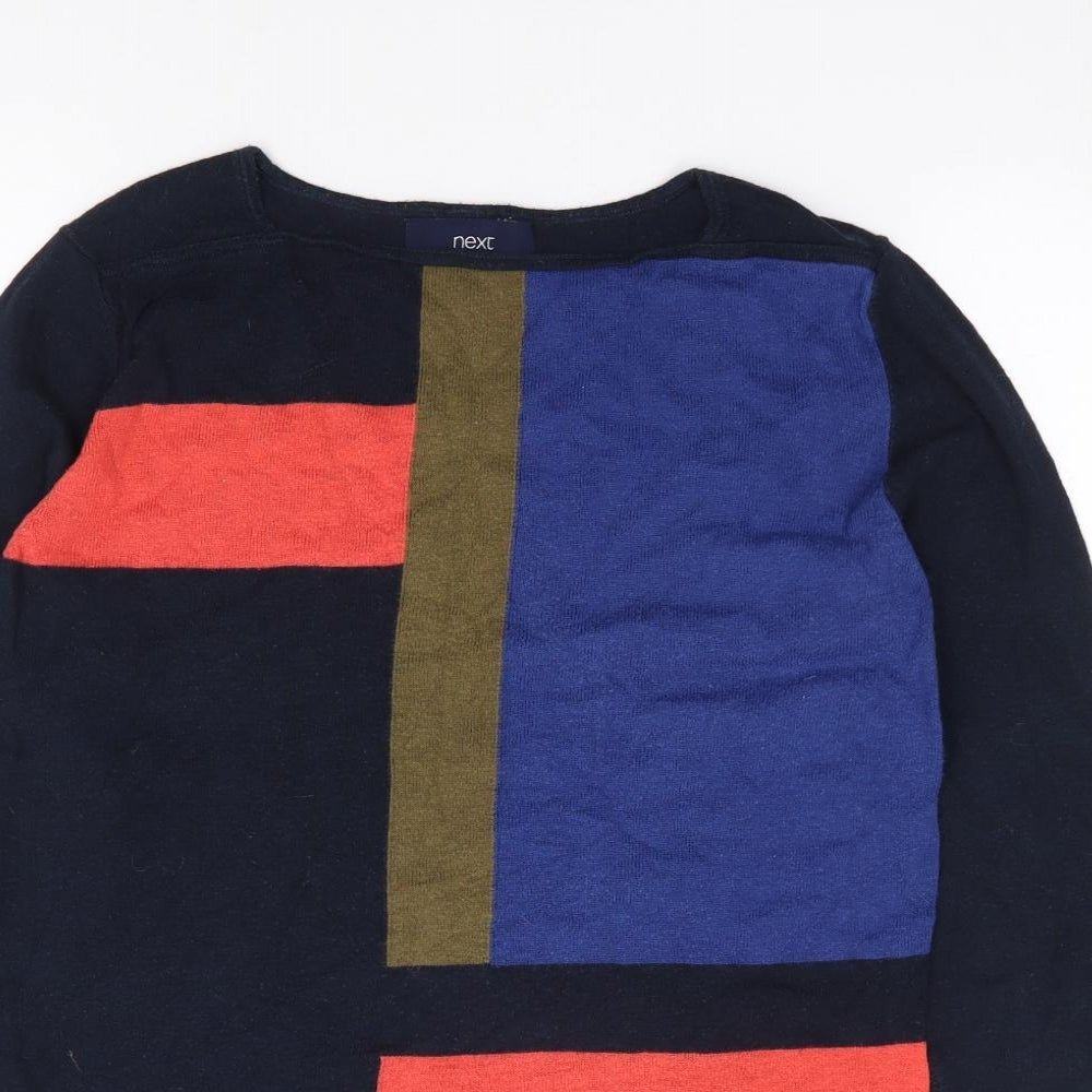 NEXT Womens Multicoloured Square Neck  Cotton Pullover Jumper Size 10