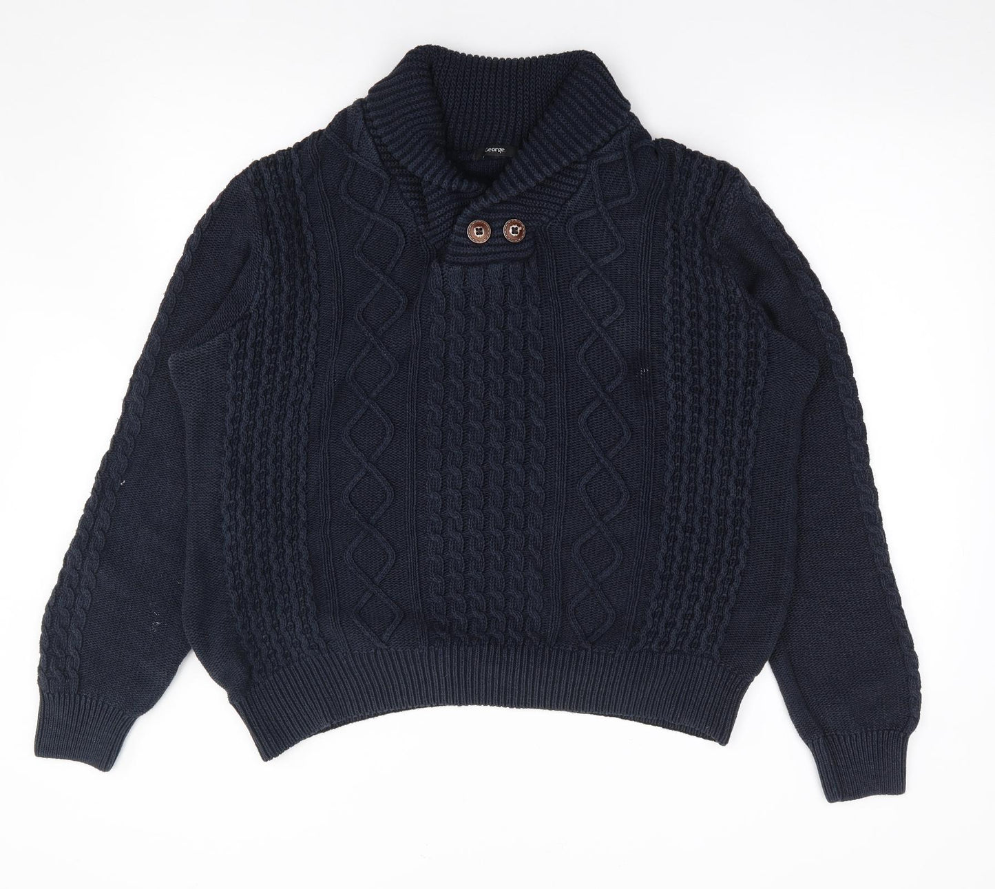 George Mens Blue V-Neck  Cotton Pullover Jumper Size XL