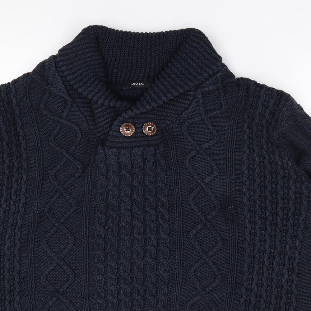 George Mens Blue V-Neck  Cotton Pullover Jumper Size XL