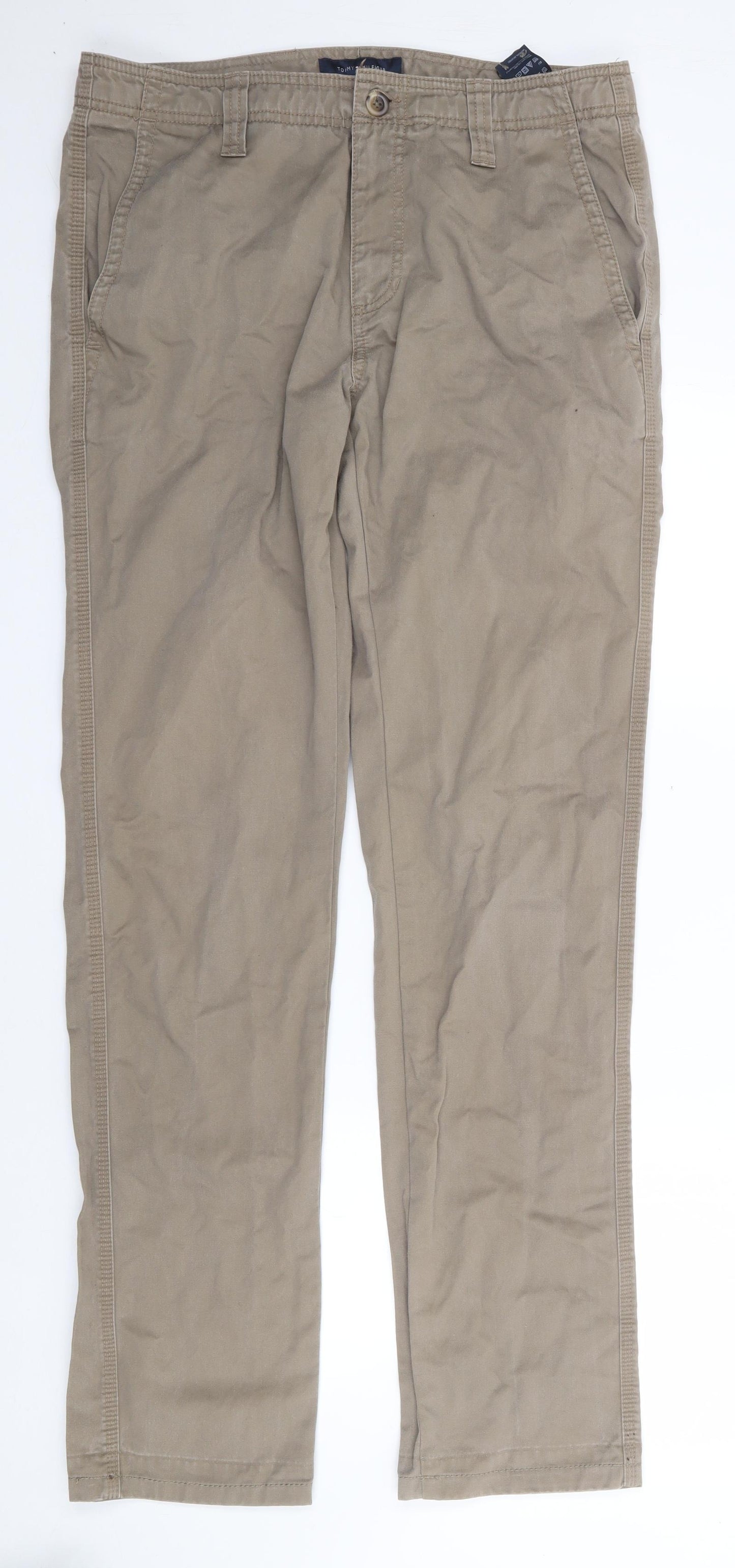 Tommy Hilfiger Mens Beige  Cotton Trousers  Size 34 L33 in Regular Zip