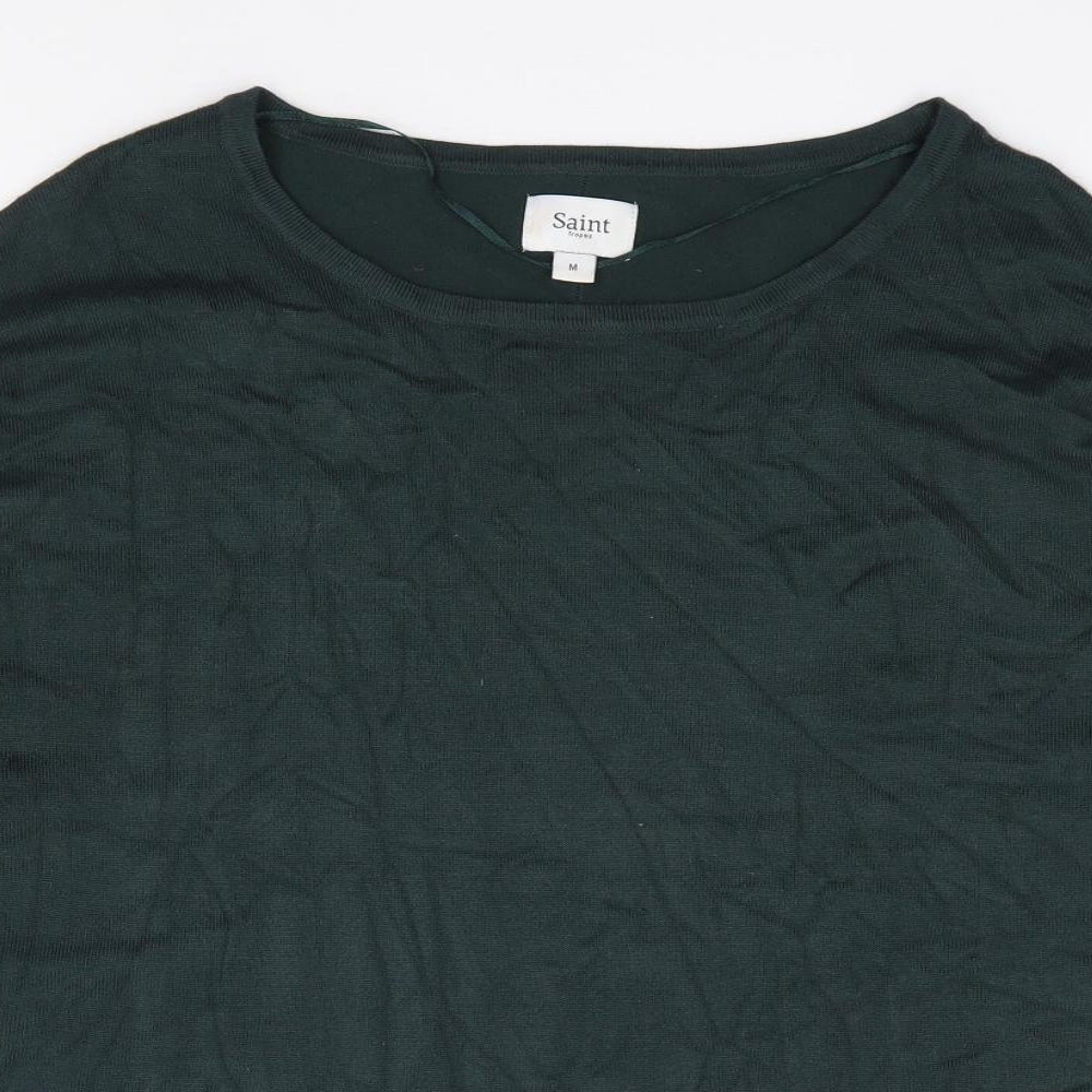 Saint Tropez Womens Green Boat Neck  Viscose Pullover Jumper Size M