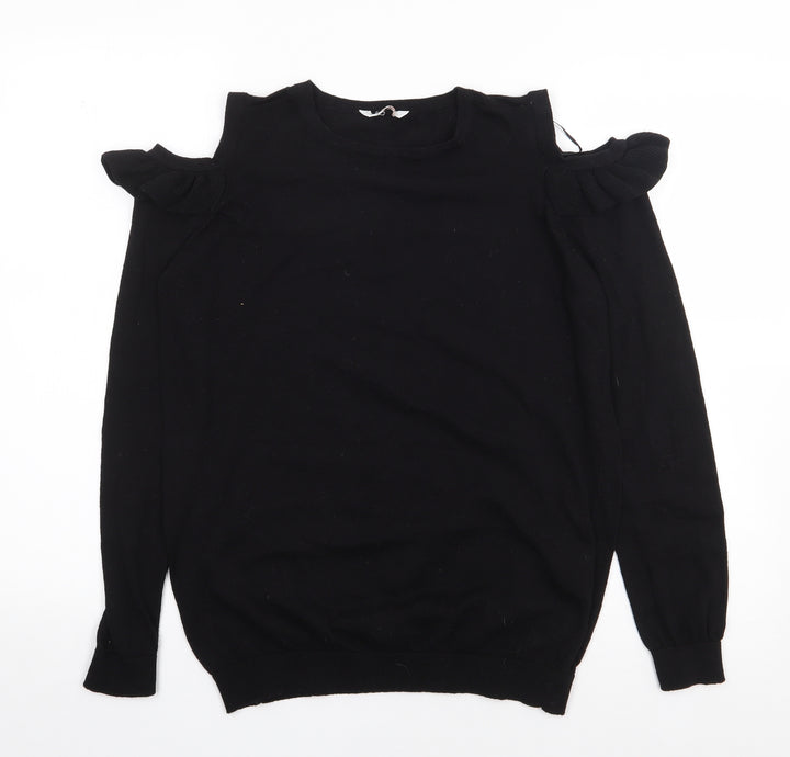 C&A Womens Black Round Neck Polyester Pullover Jumper Size S