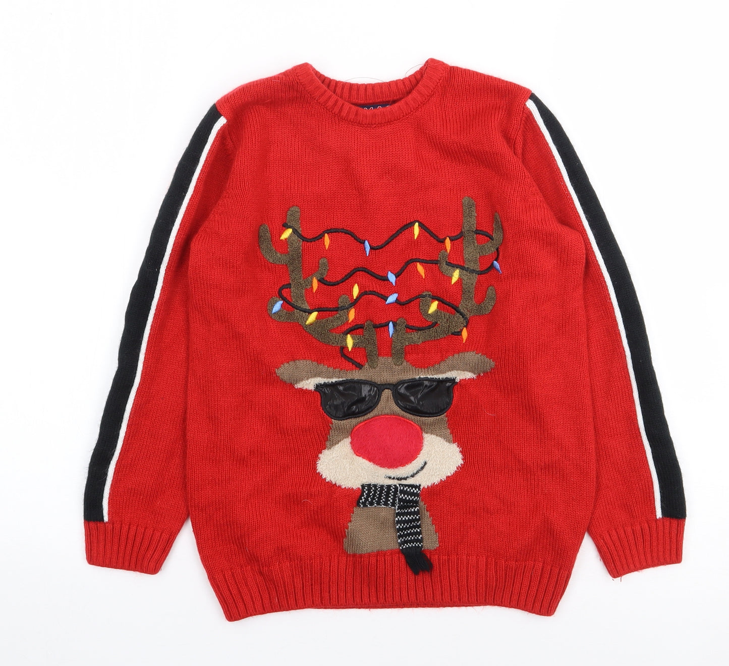 F&F Boys Red Crew Neck  Acrylic Pullover Jumper Size 9-10 Years  Pullover - Christmas