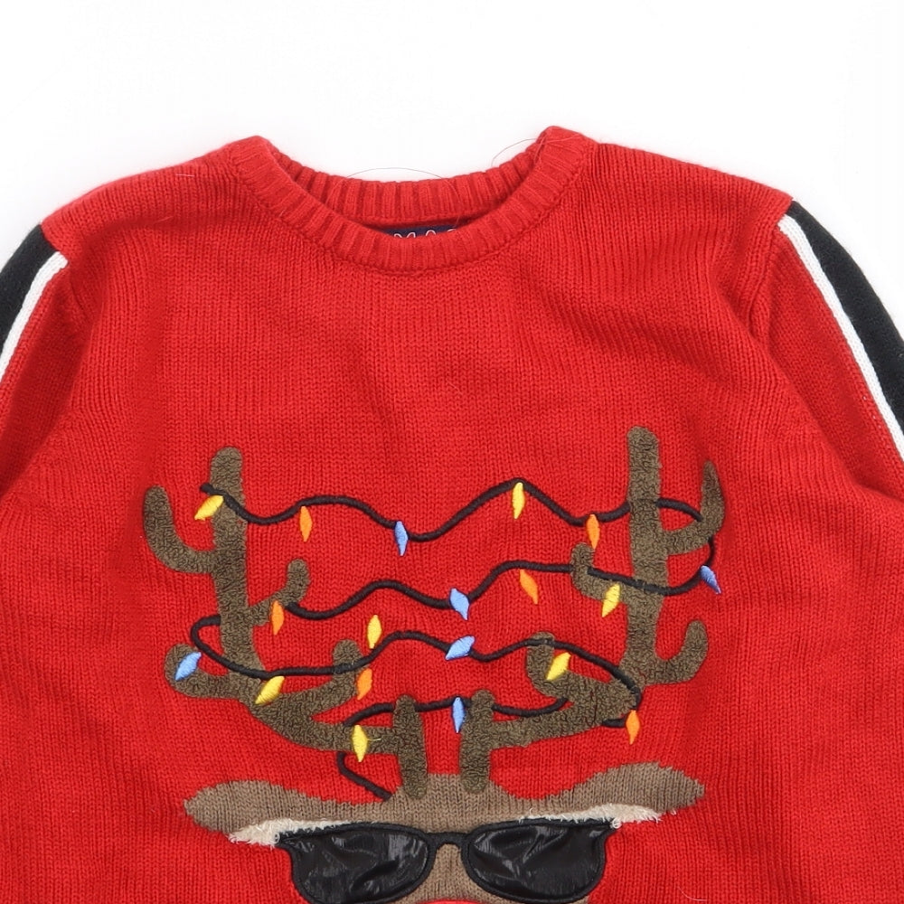 F&F Boys Red Crew Neck  Acrylic Pullover Jumper Size 9-10 Years  Pullover - Christmas