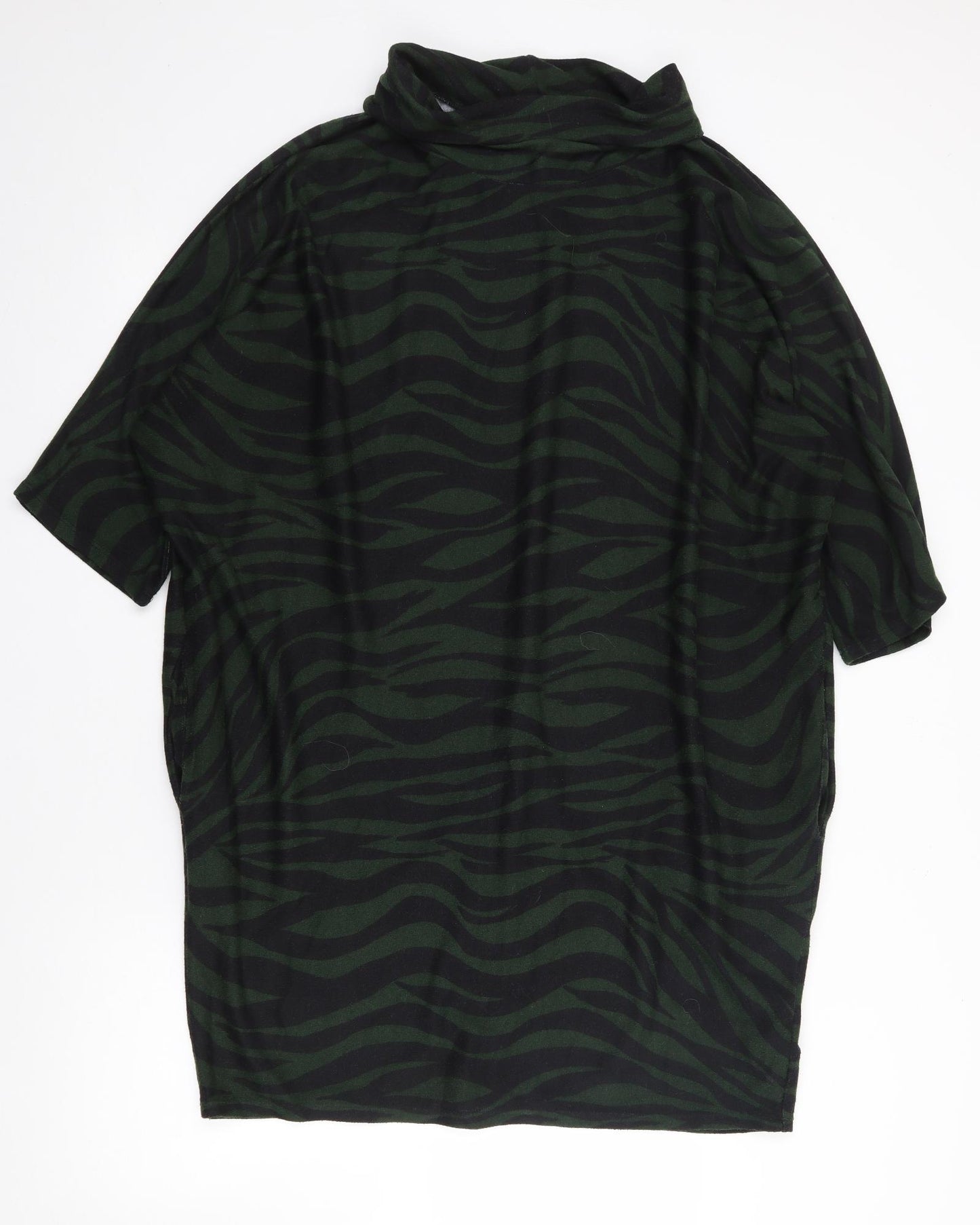 Apricot Womens Green Animal Print Polyester Jumper Dress  Size 14  Roll Neck Pullover - Slouch Dress