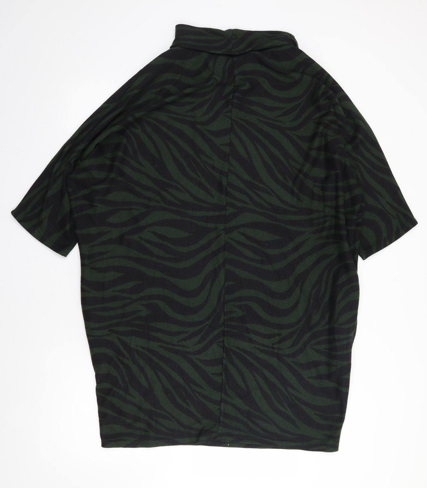 Apricot Womens Green Animal Print Polyester Jumper Dress  Size 14  Roll Neck Pullover - Slouch Dress