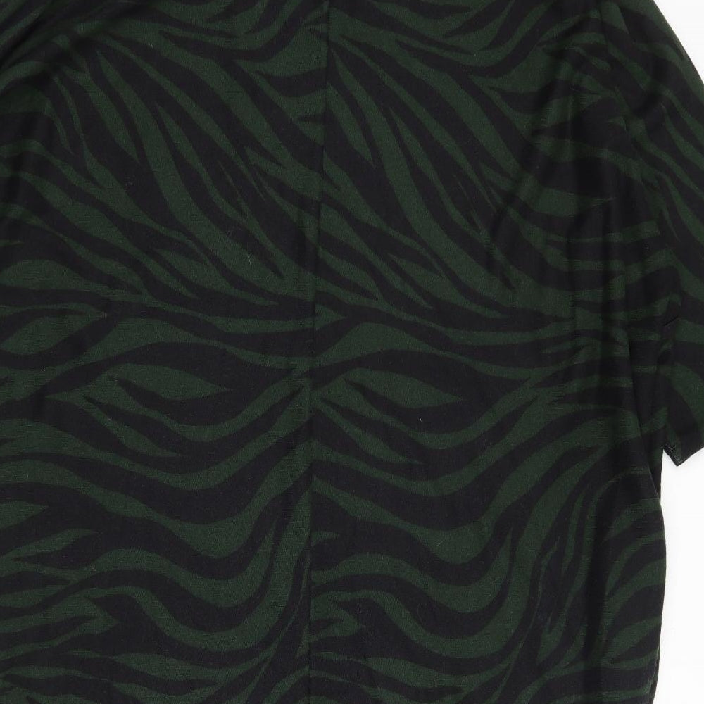 Apricot Womens Green Animal Print Polyester Jumper Dress  Size 14  Roll Neck Pullover - Slouch Dress