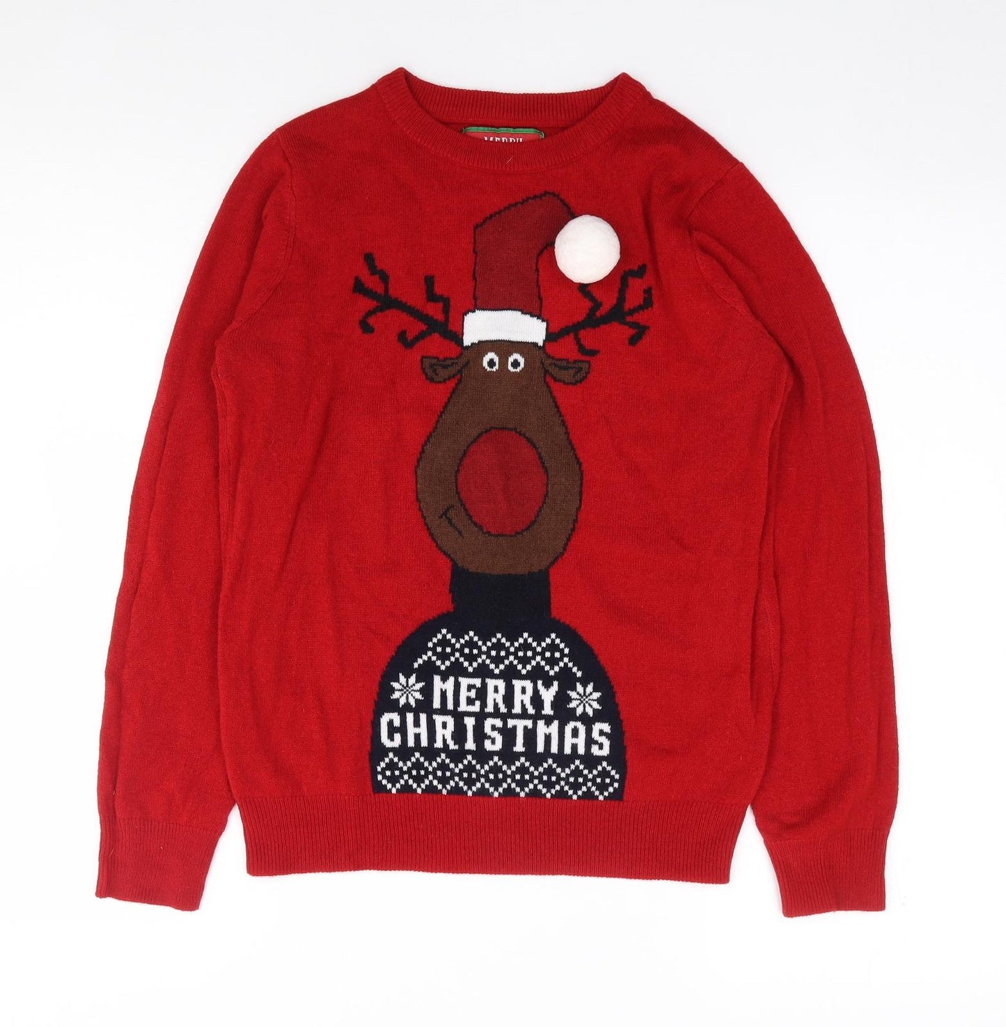 Preworn Boys Red Crew Neck  Acrylic Pullover Jumper Size 11-12 Years  Pullover - Christmas