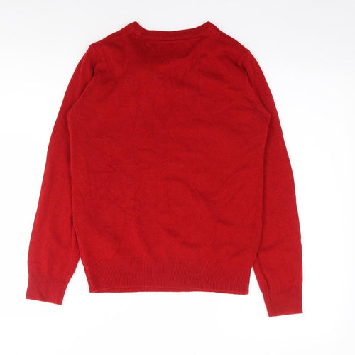 Preworn Boys Red Crew Neck  Acrylic Pullover Jumper Size 11-12 Years  Pullover - Christmas