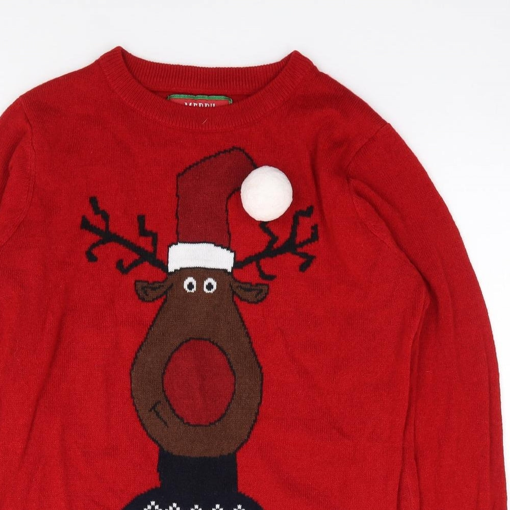 Preworn Boys Red Crew Neck  Acrylic Pullover Jumper Size 11-12 Years  Pullover - Christmas