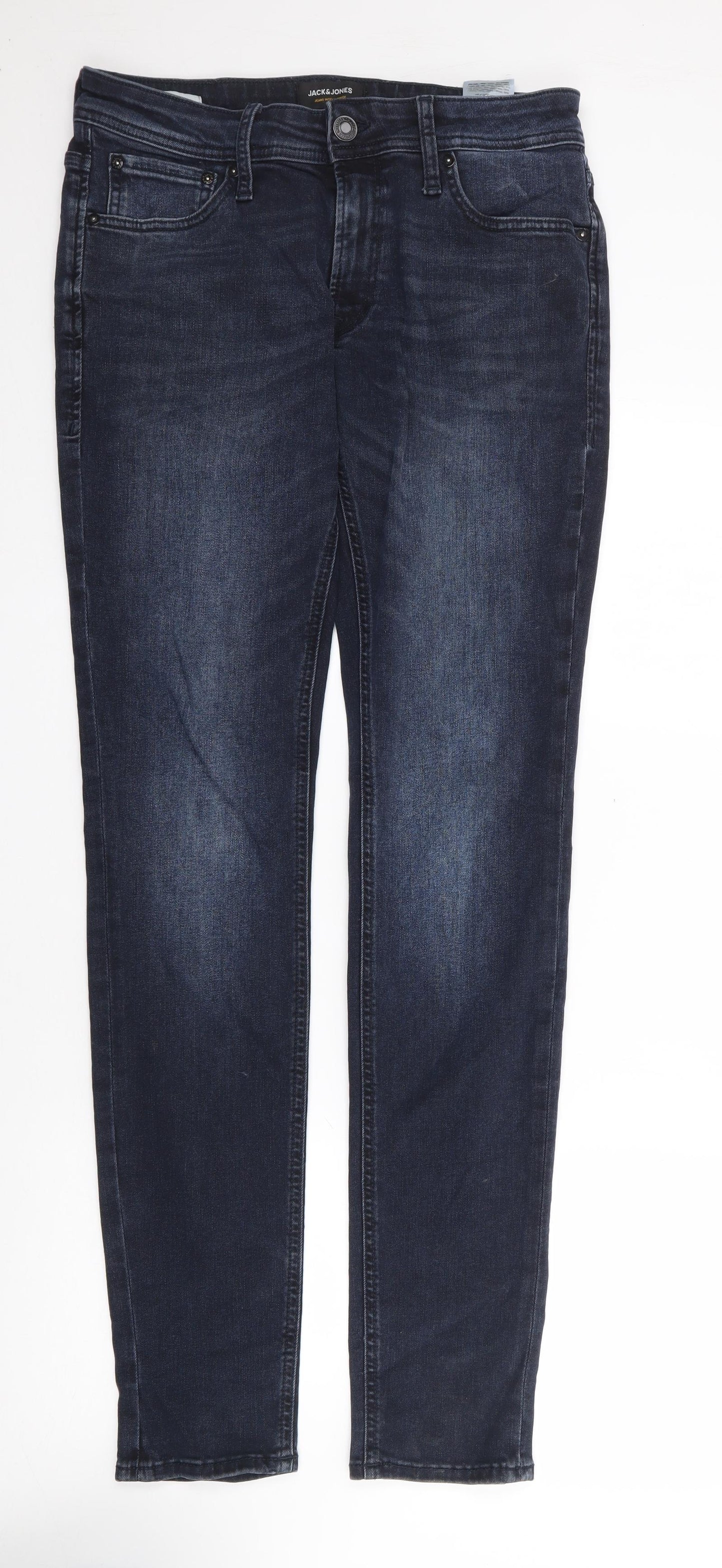 JACK & JONES Mens Blue  Cotton Skinny Jeans Size 32 L34 in Regular Zip
