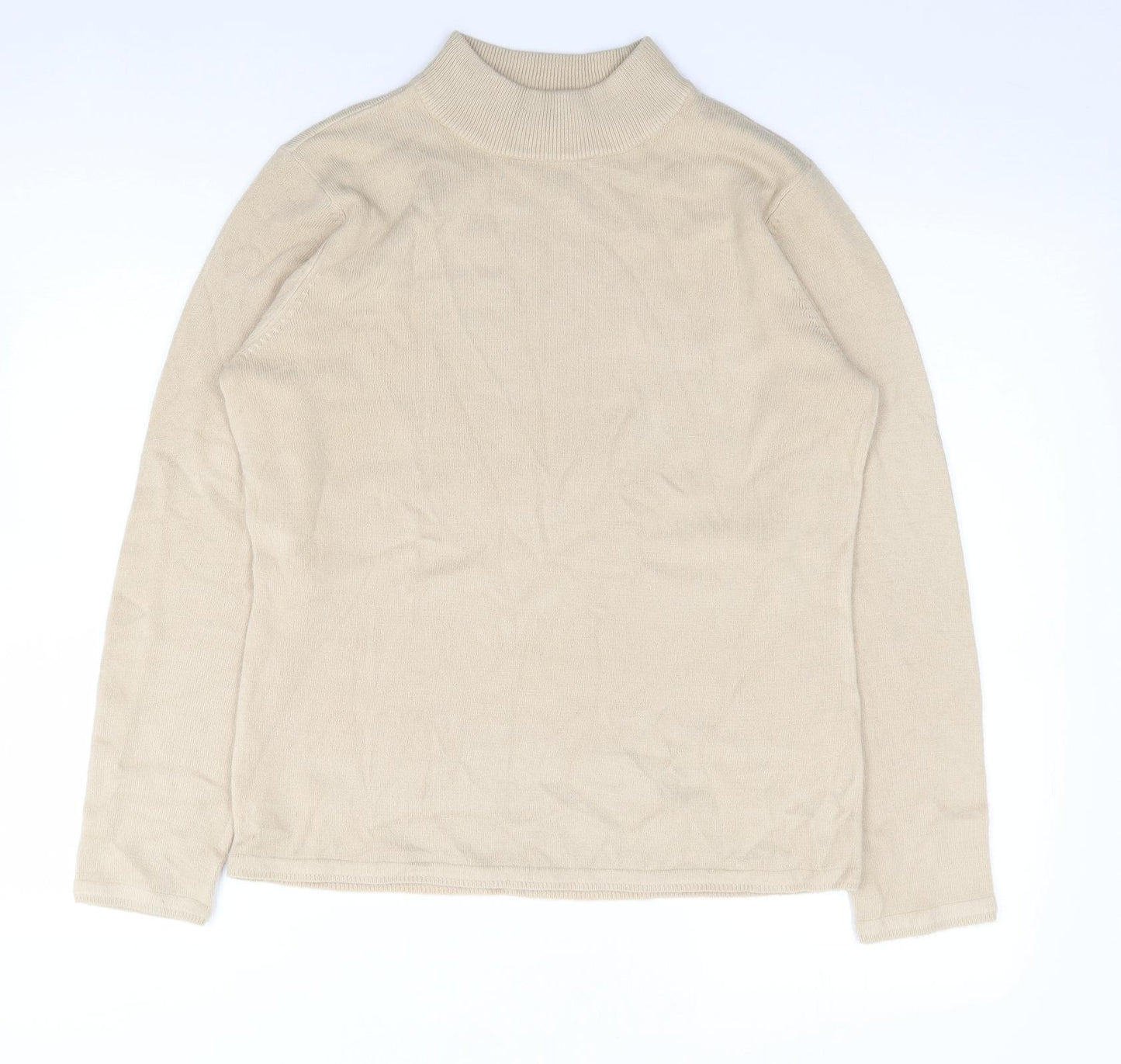 Bm Collection Womens Beige Mock Neck  Acrylic Pullover Jumper Size S