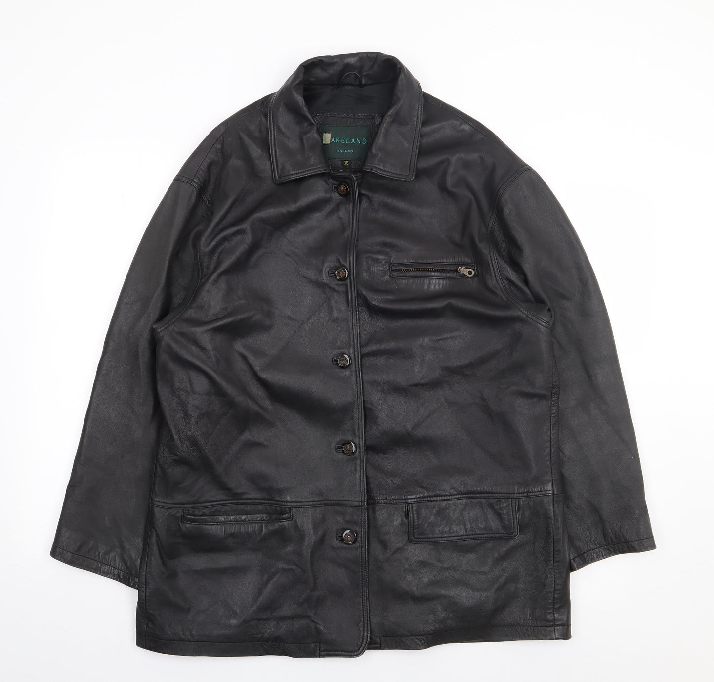 Lakeland Leather Womens Black   Jacket Coat Size 16  Button