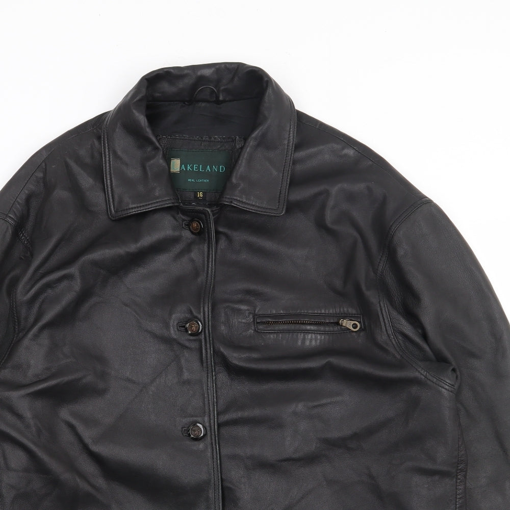 Lakeland Leather Womens Black   Jacket Coat Size 16  Button
