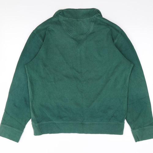 Lands End Mens Green V-Neck  Cotton Pullover Jumper Size M