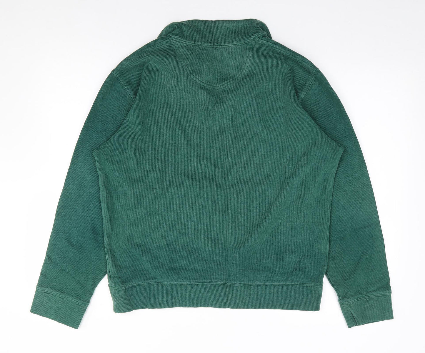 Lands End Mens Green V-Neck  Cotton Pullover Jumper Size M