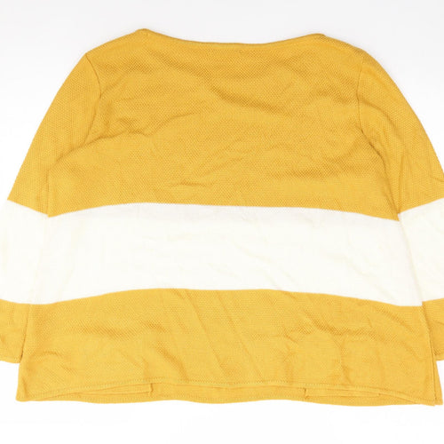 TU Womens Yellow Round Neck Striped Acrylic Pullover Jumper Size 12