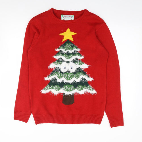 Primark Mens Red Crew Neck  Acrylic Pullover Jumper Size M   - Christmas