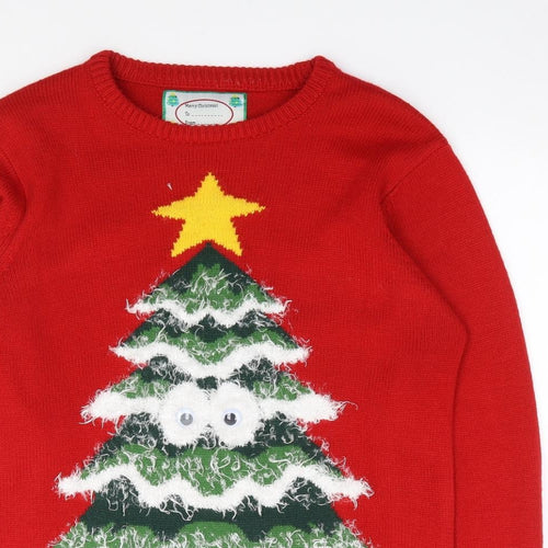 Primark Mens Red Crew Neck  Acrylic Pullover Jumper Size M   - Christmas