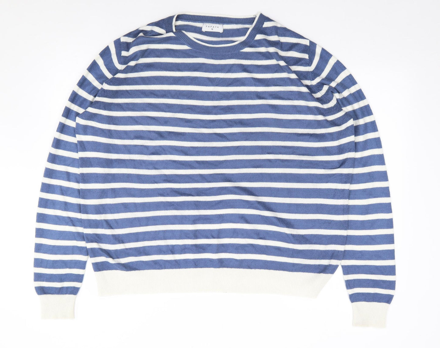 Papaya Womens Blue Round Neck Striped Acrylic Pullover Jumper Size 18