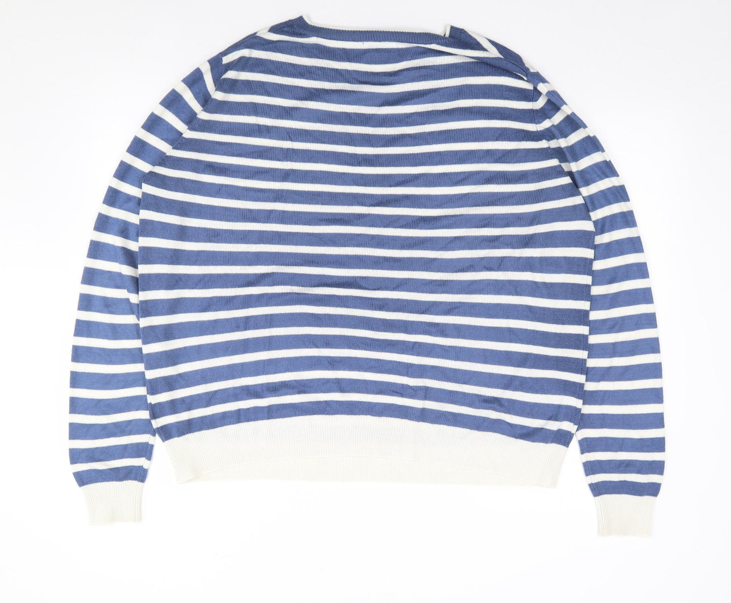 Papaya Womens Blue Round Neck Striped Acrylic Pullover Jumper Size 18