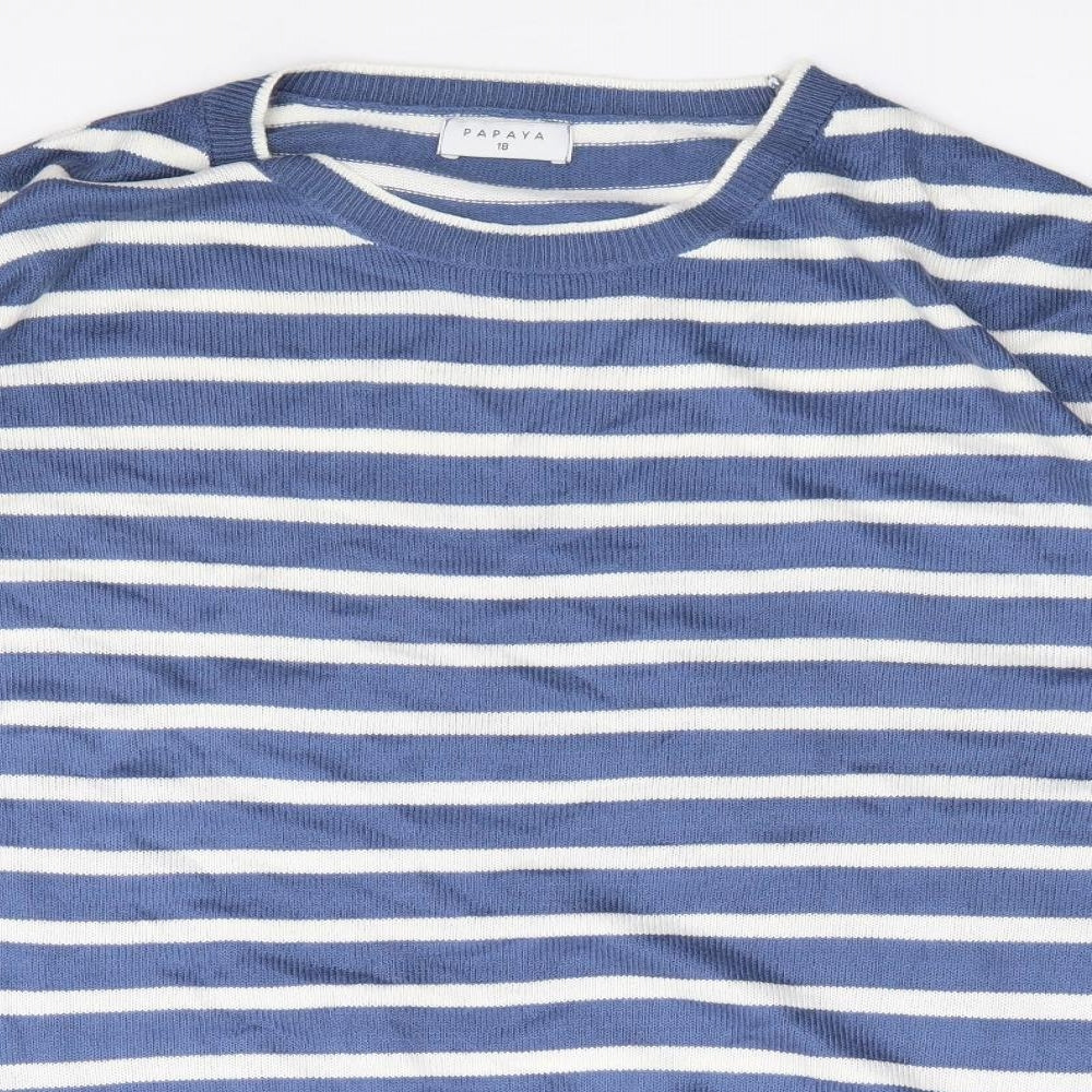 Papaya Womens Blue Round Neck Striped Acrylic Pullover Jumper Size 18