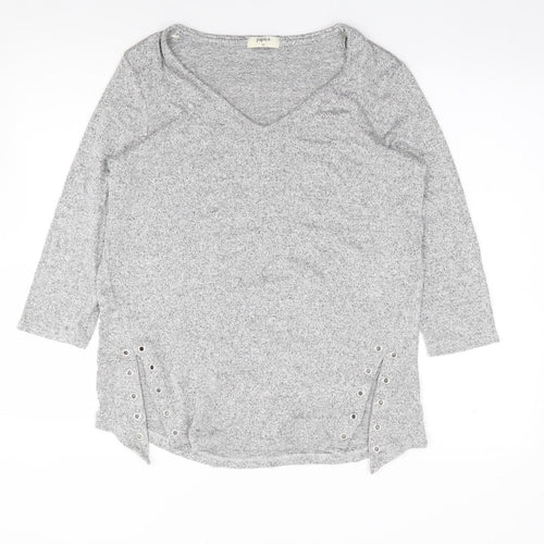 Papaya Womens Grey  Viscose Jersey T-Shirt Size 12 V-Neck