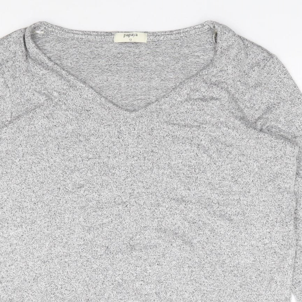 Papaya Womens Grey  Viscose Jersey T-Shirt Size 12 V-Neck