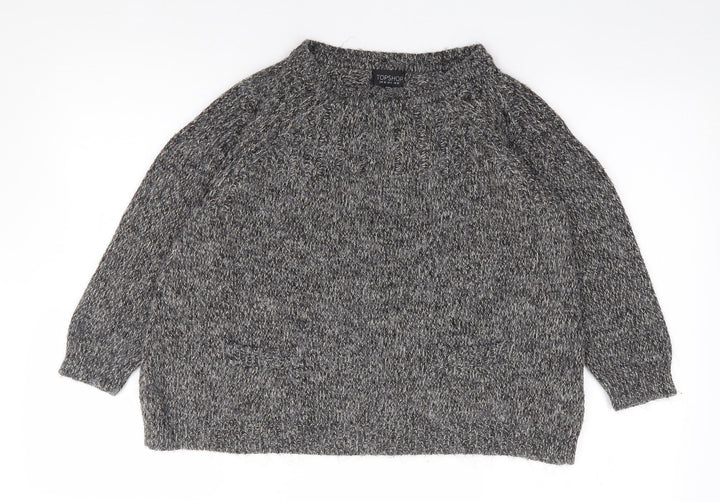 Topshop Womens Grey Round Neck  Acrylic Pullover Jumper Size 10