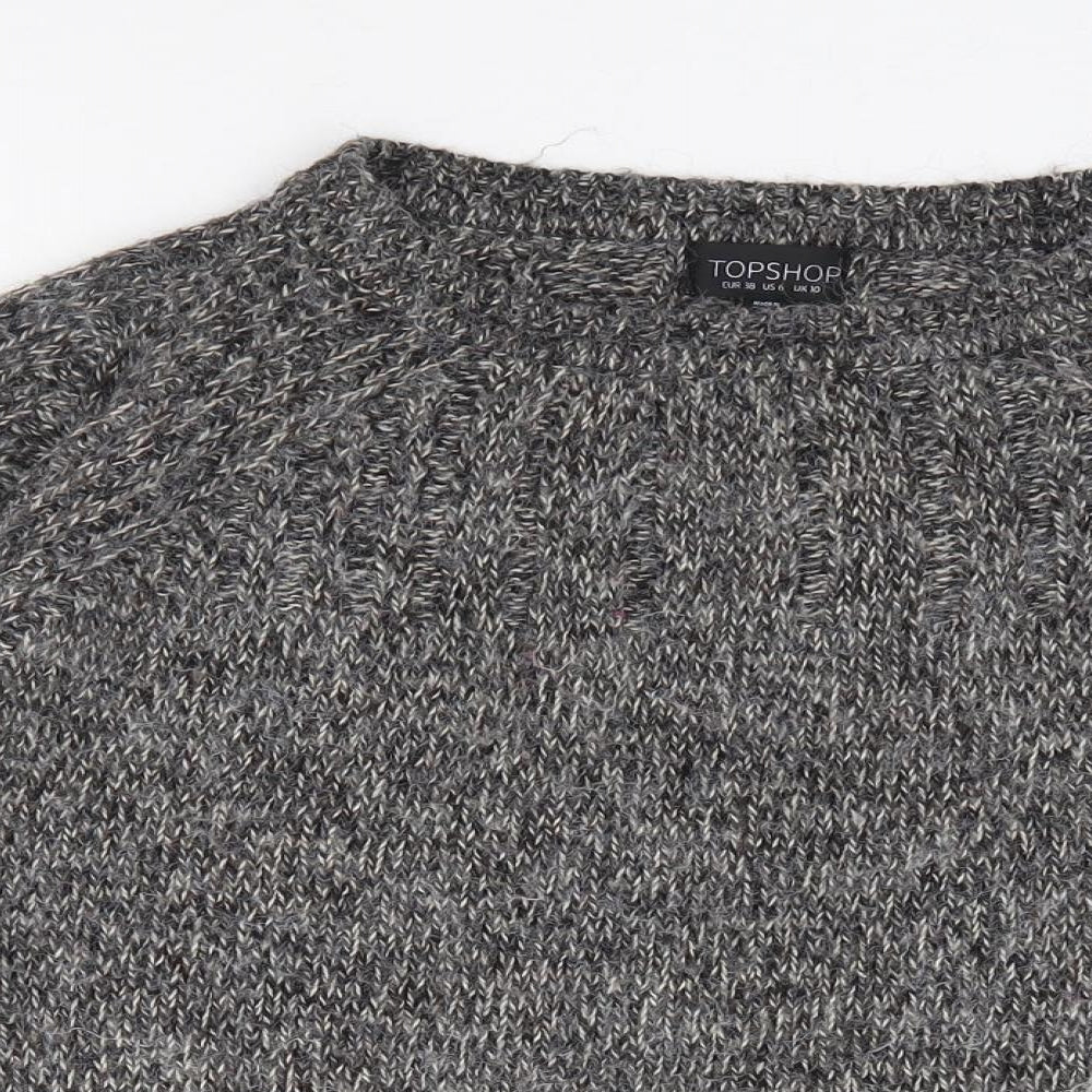 Topshop Womens Grey Round Neck  Acrylic Pullover Jumper Size 10