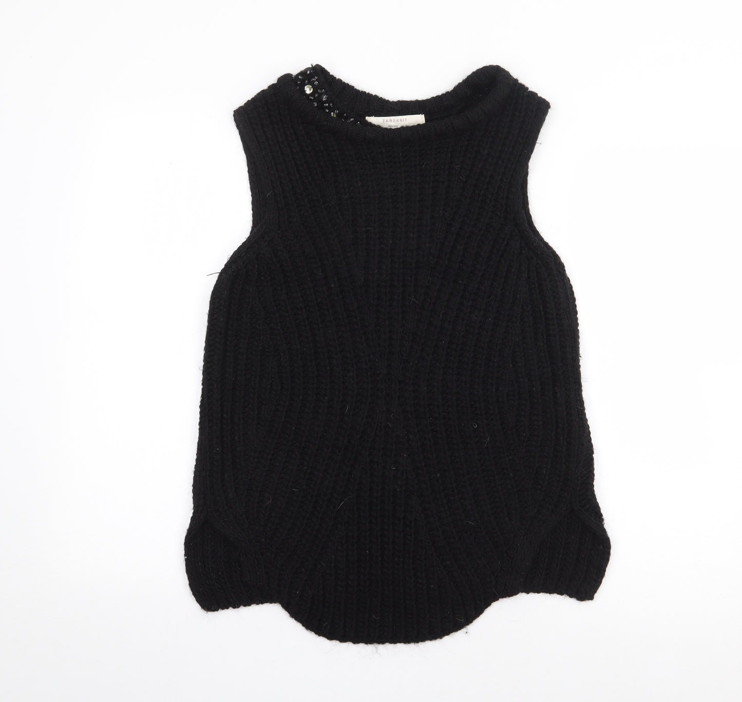 Zara Womens Black Round Neck  Acrylic Pullover Jumper Size S