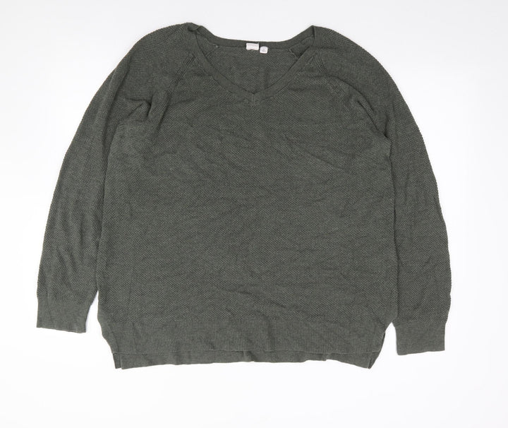Gap Mens Green V-Neck Acrylic Pullover Jumper Size XL