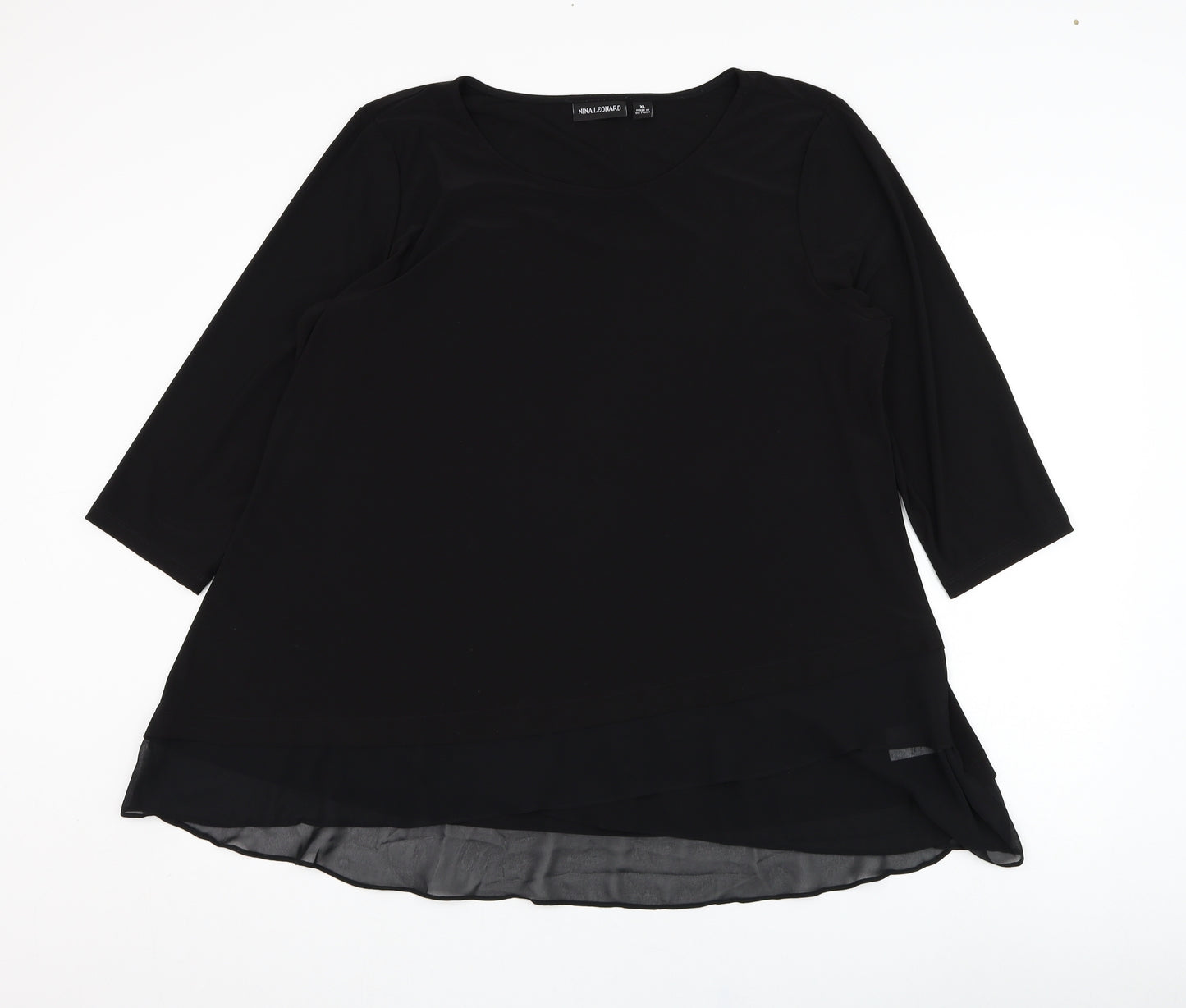 Nina Leonard Womens Black  Polyester Basic Blouse Size XL Round Neck