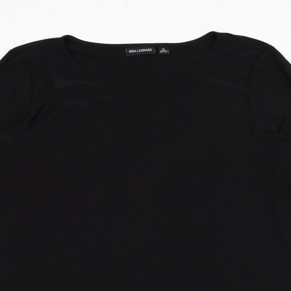 Nina Leonard Womens Black  Polyester Basic Blouse Size XL Round Neck
