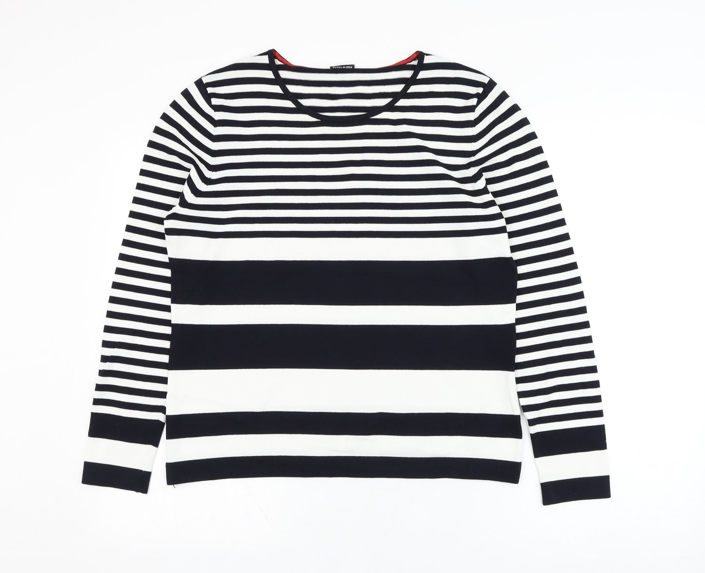 Gerry Weber Womens Black Round Neck Striped Viscose Pullover Jumper Size 14