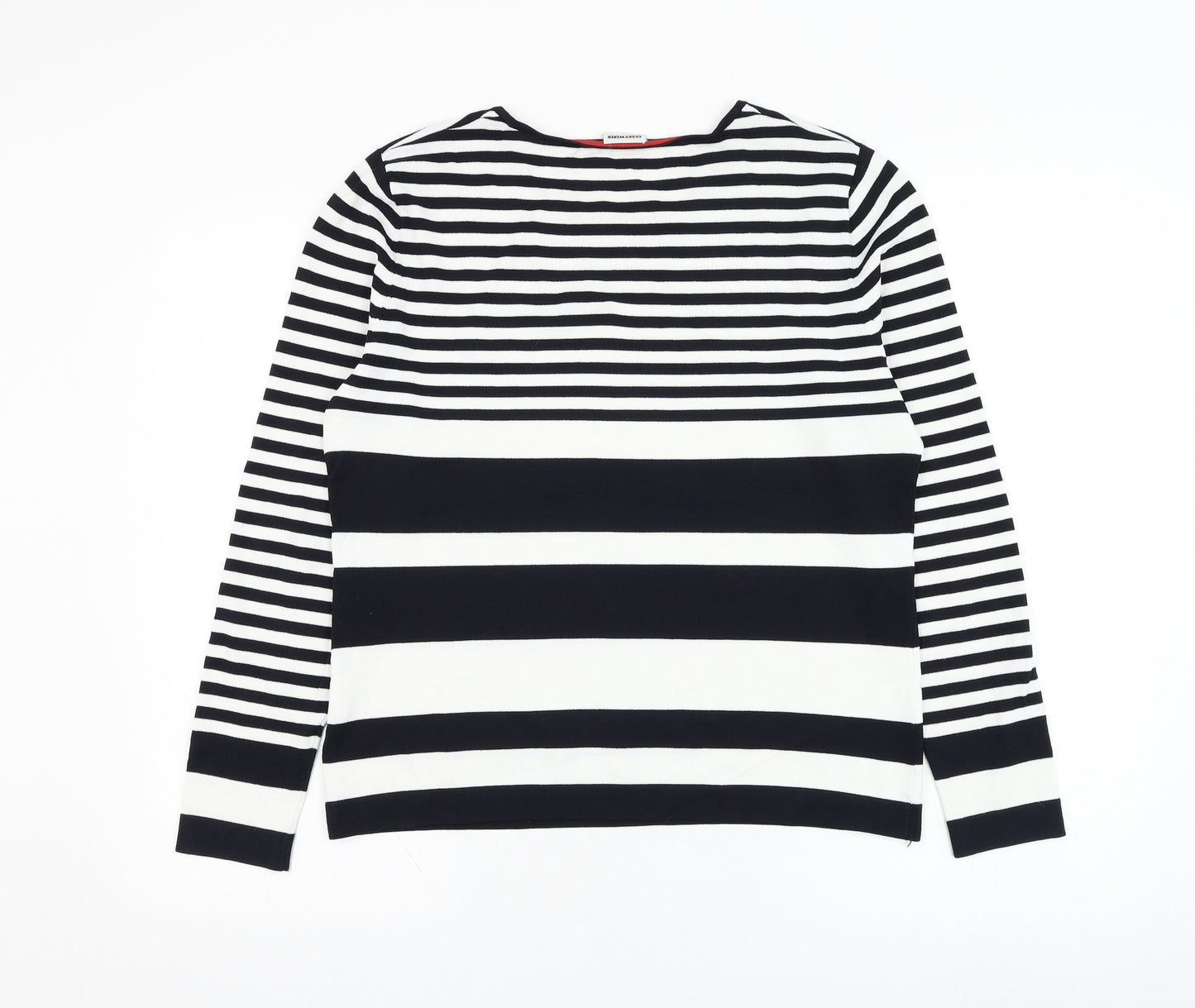 Gerry Weber Womens Black Round Neck Striped Viscose Pullover Jumper Size 14