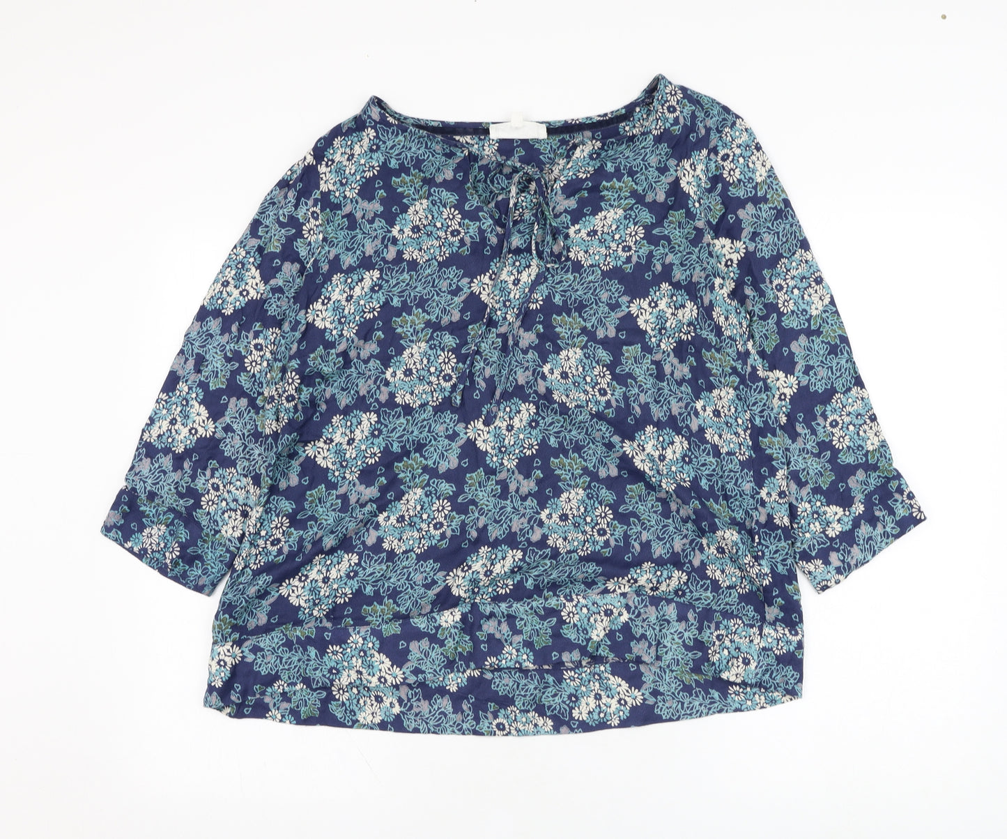 Mistral Womens Blue Floral Viscose Basic Blouse Size 12 Round Neck
