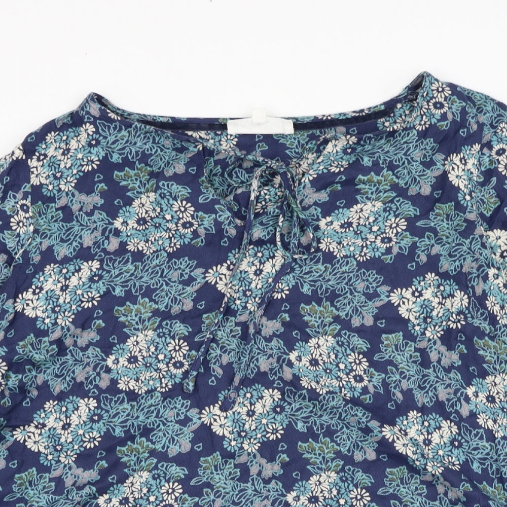 Mistral Womens Blue Floral Viscose Basic Blouse Size 12 Round Neck