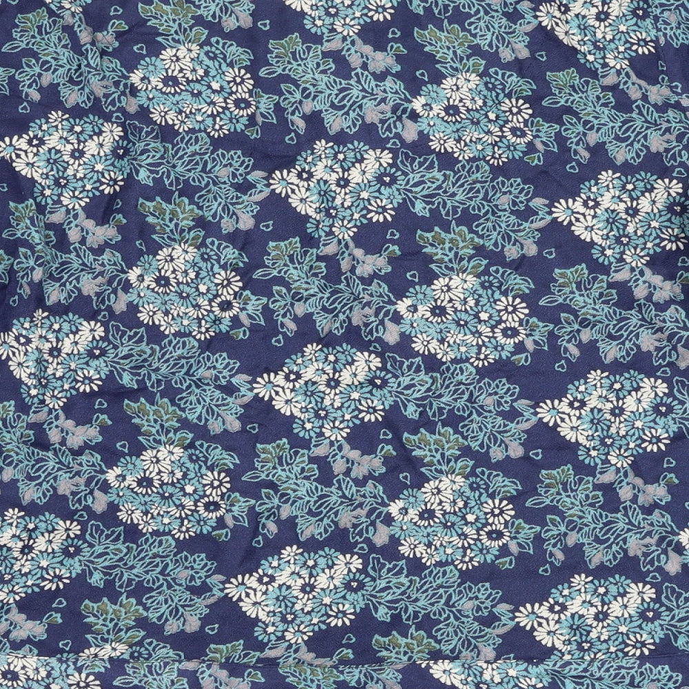 Mistral Womens Blue Floral Viscose Basic Blouse Size 12 Round Neck