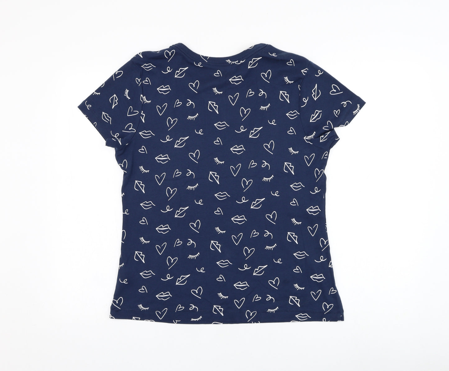 TU Womens Blue  Cotton Basic T-Shirt Size 16 Round Neck - Heart, Lips