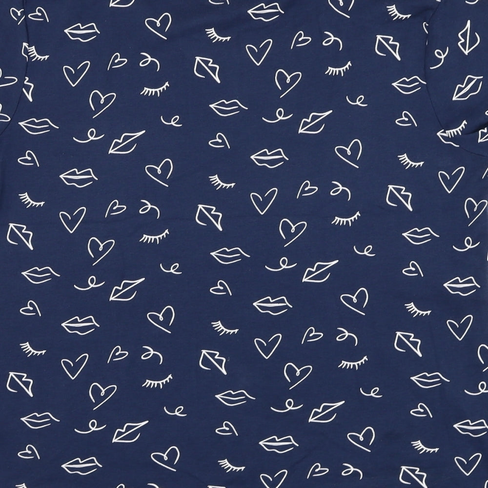 TU Womens Blue  Cotton Basic T-Shirt Size 16 Round Neck - Heart, Lips