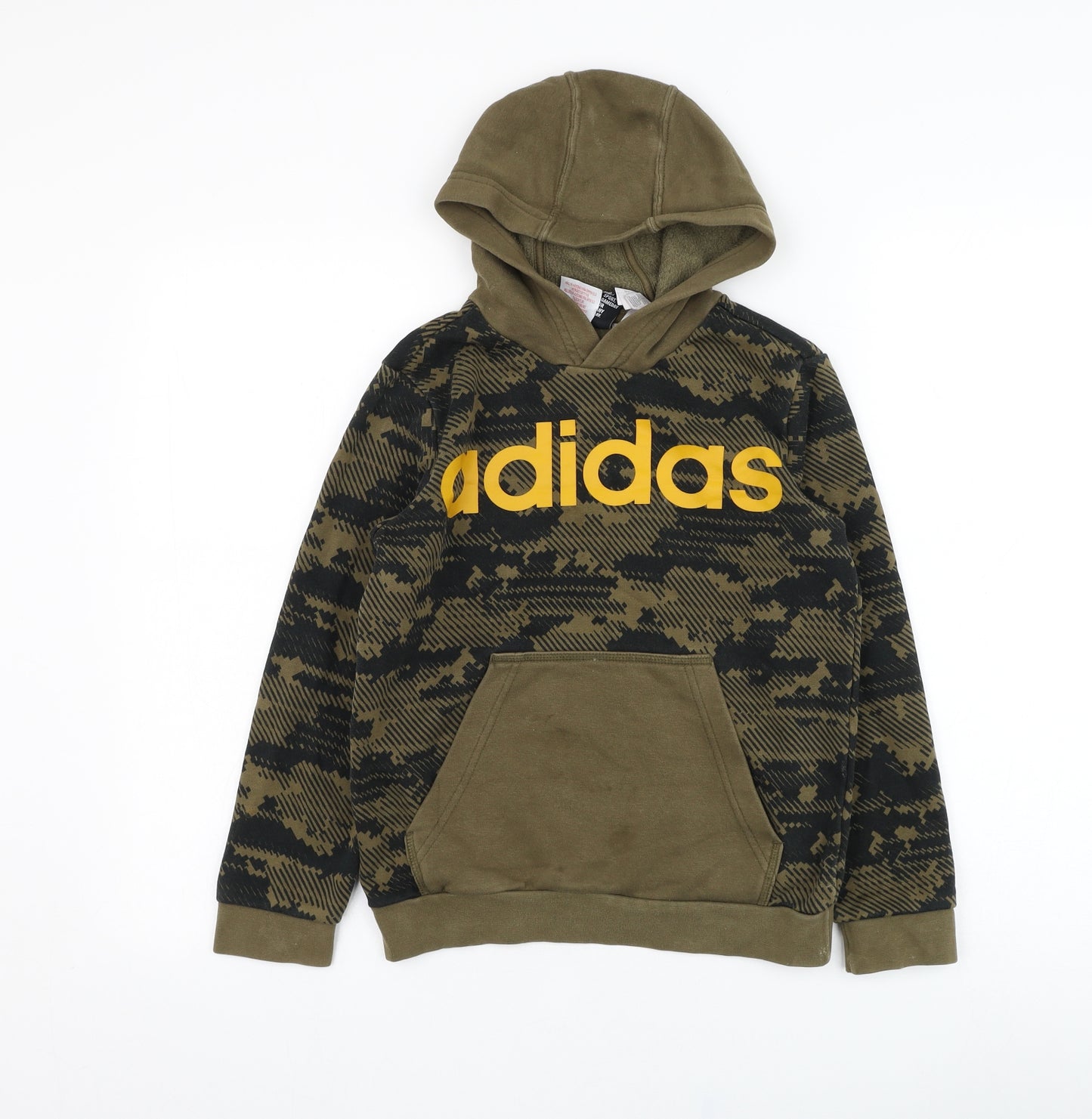 adidas Boys Green Geometric Cotton Pullover Hoodie Size 9-10 Years  Pullover