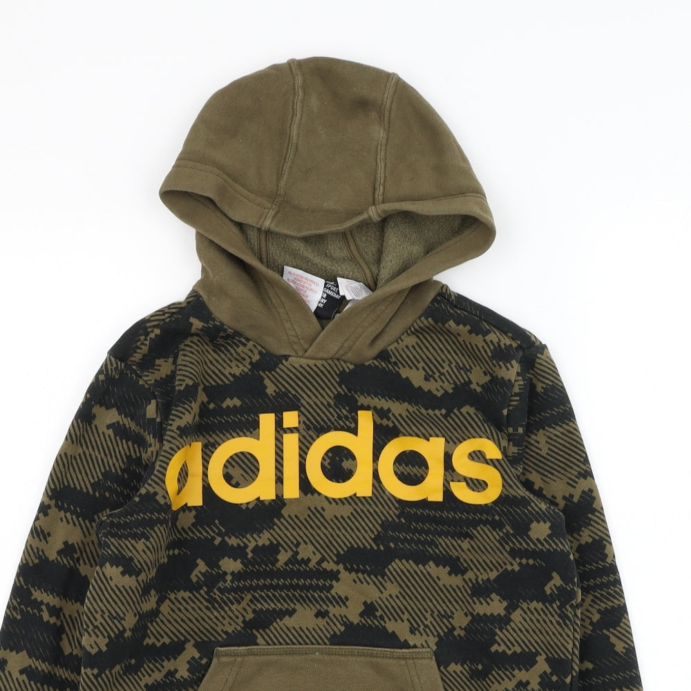 adidas Boys Green Geometric Cotton Pullover Hoodie Size 9-10 Years  Pullover