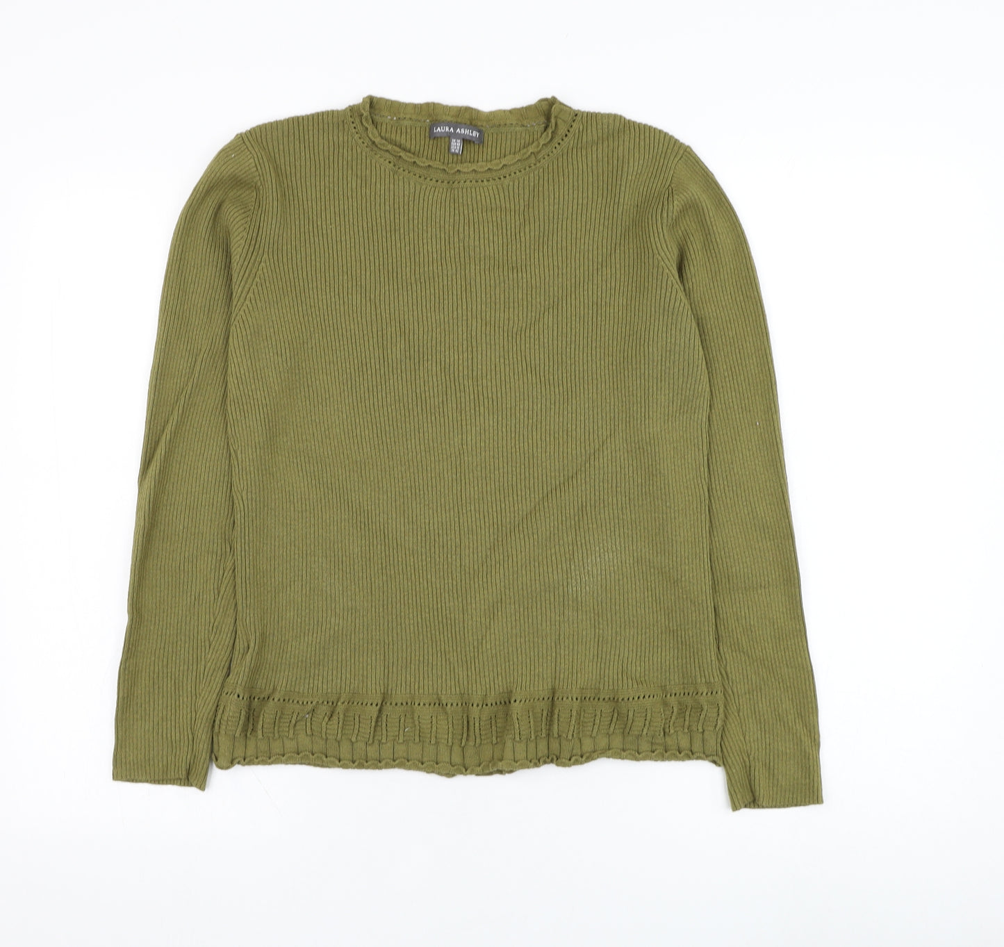 Laura Ashley Womens Green Round Neck  Cotton Pullover Jumper Size 14