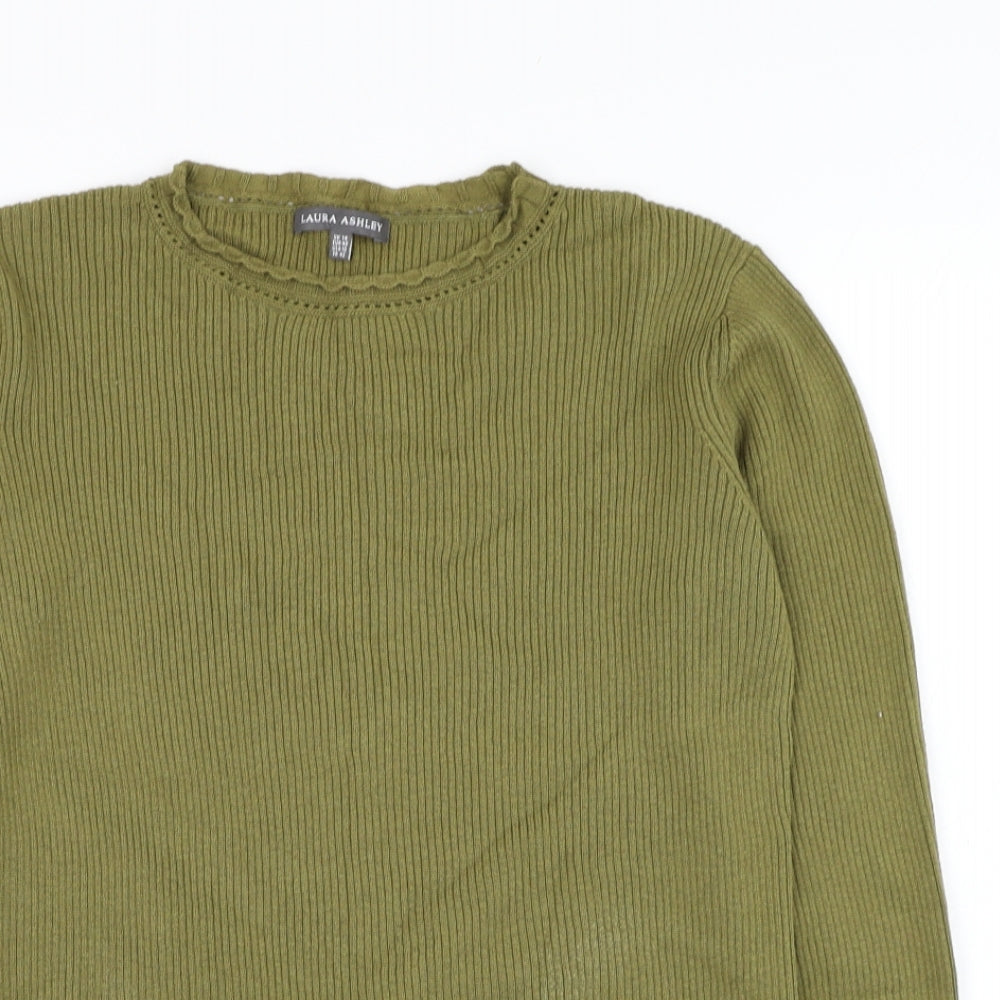 Laura Ashley Womens Green Round Neck  Cotton Pullover Jumper Size 14