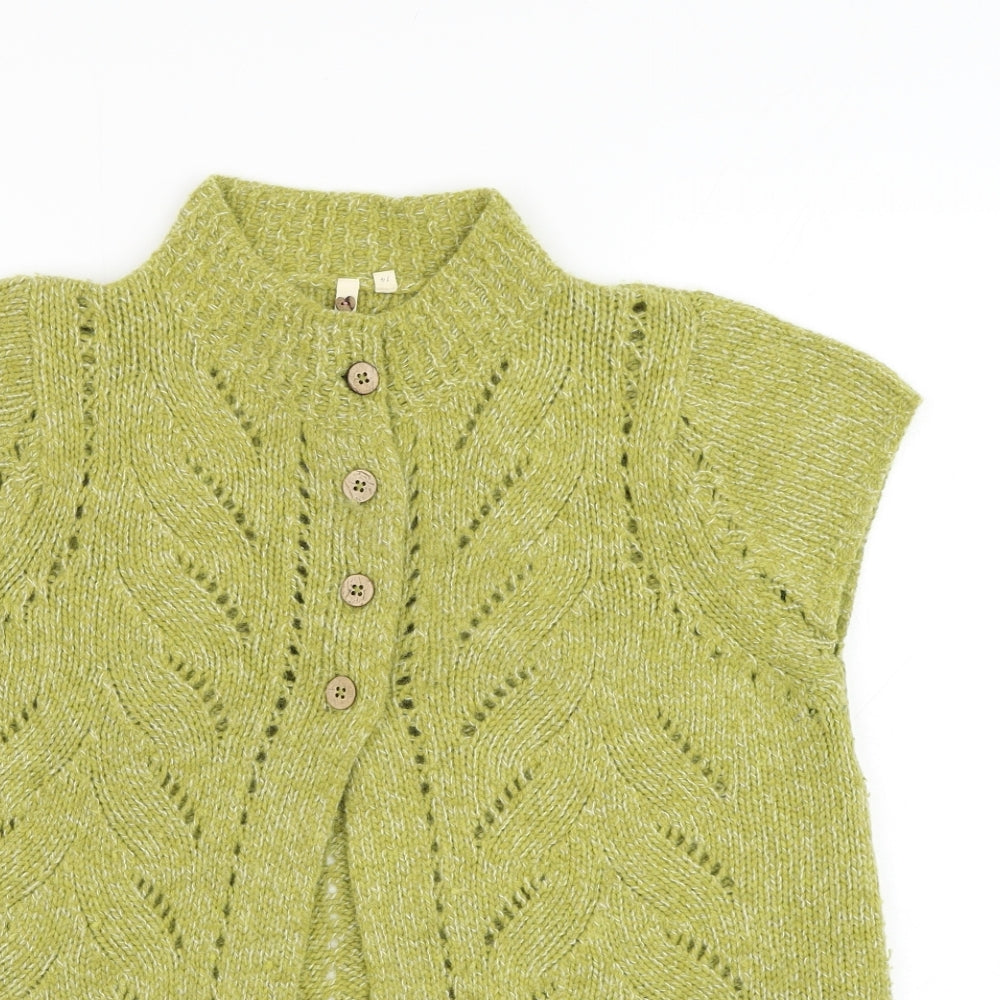 White Stuff Womens Green Round Neck  Wool Cardigan Jumper Size 14