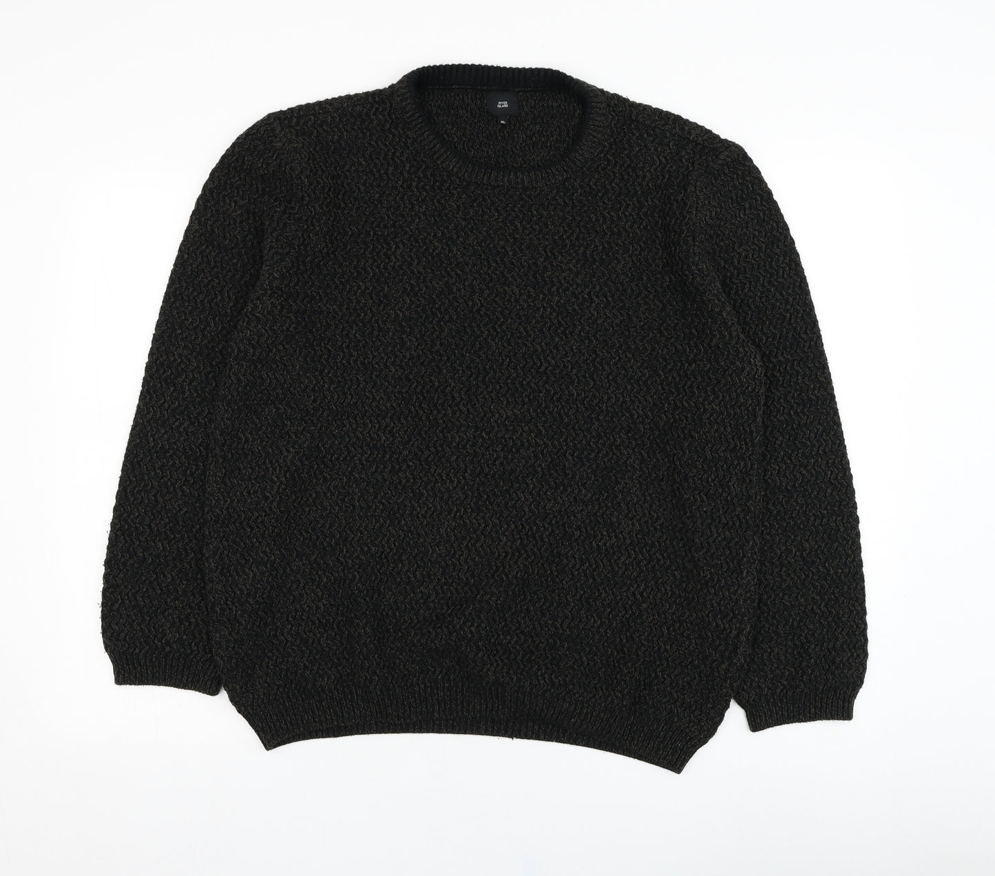 River Island Mens Black Round Neck  Acrylic Pullover Jumper Size XL